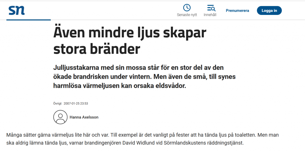 Risker med värmeljus och ljusstakar med levande ljus